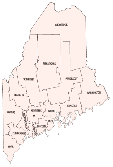 Map of Maine Counties.